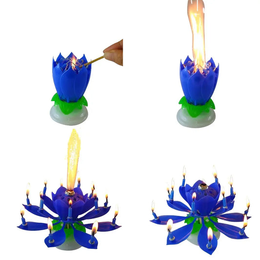 Musical Flower Birthday Candle: Blue