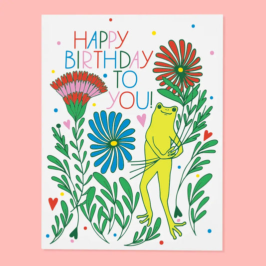 Froggy Flowers Birthday Card