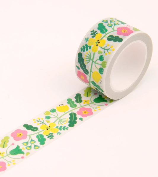 Green Floral Wide Washi Tape