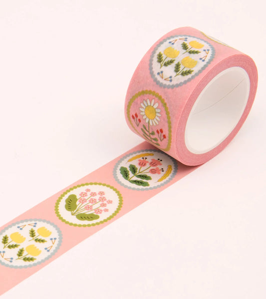 Pink Floral Emblem Washi Tape